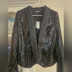 White House Black Market Black Sequin Shawl Collar Jacket